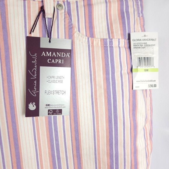 NWT Gloria Vanderbilt Womens 18W 43x19 Pastel Striped High Rise Amanda Capris - Picture 2 of 8